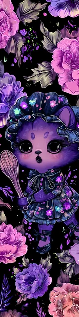 Free kawaii cats bookmark featuring a purple chef cat